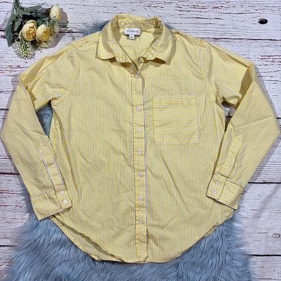 Evereve Yellow White Striped Button Down Top - Picture 1 of 8